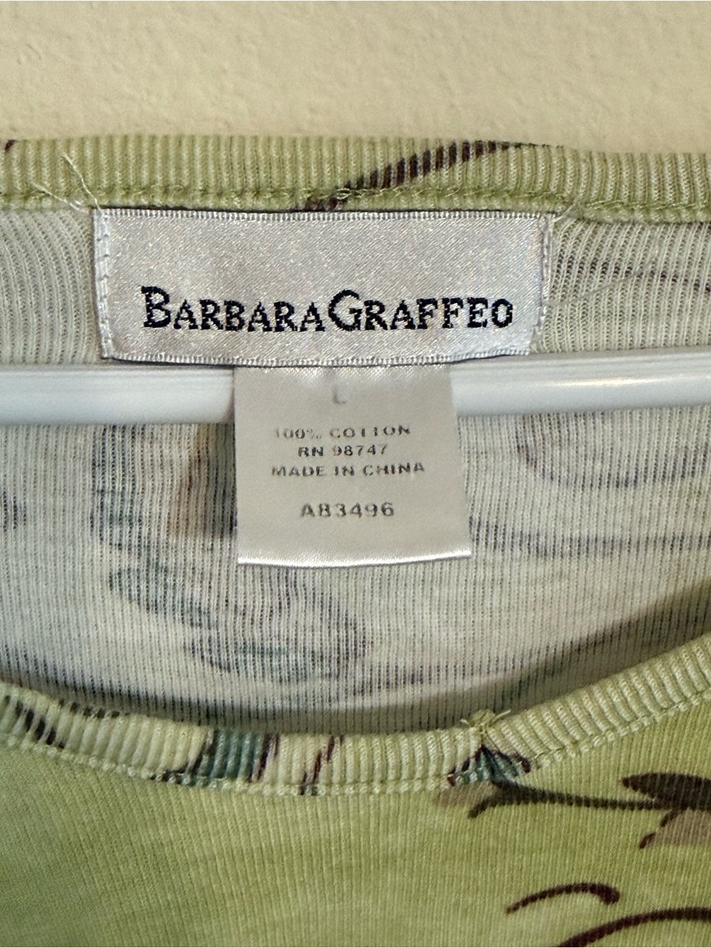 Barbara Graffeo Olive Green Floral Long Sleeve Top L - Picture 3 of 6